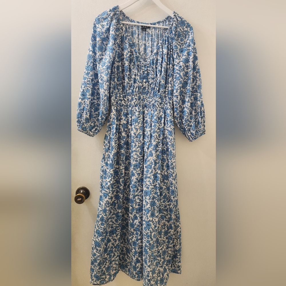 J. Crew Blue Floral Maxi Dress, Size Extra Small, Cotton.